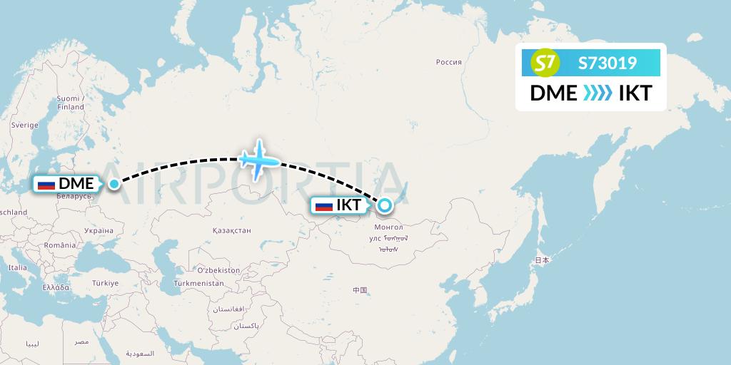 S73019 S7 Airlines Flight Map: Moscow to Irkutsk