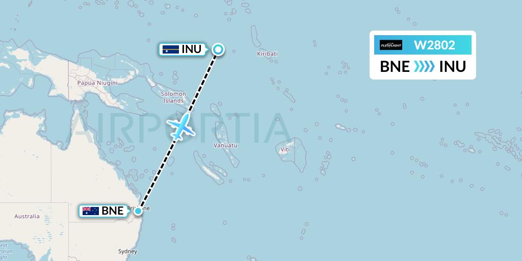 W2802 Flex Flight Flight Map: Brisbane to Yaren District