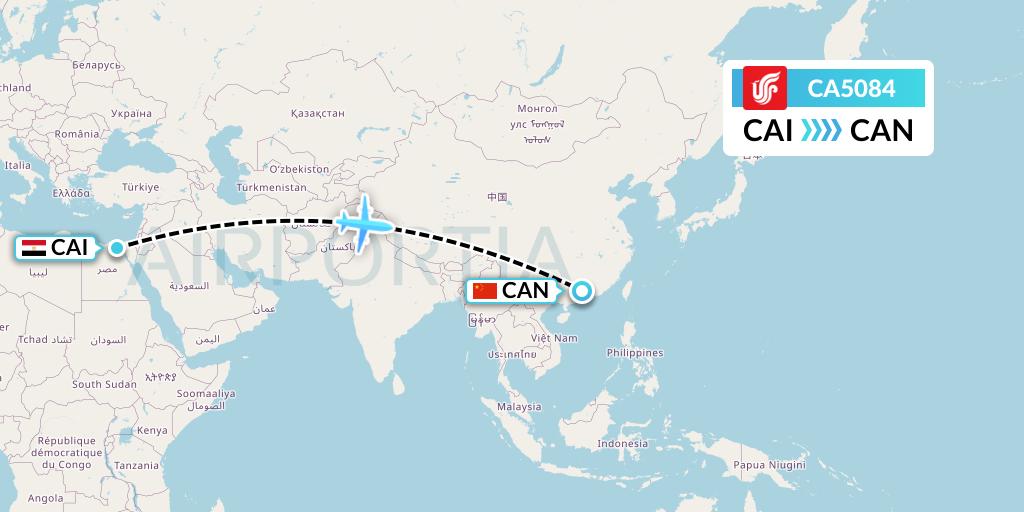 CA5084 Air China Flight Map: Cairo to Guangzhou
