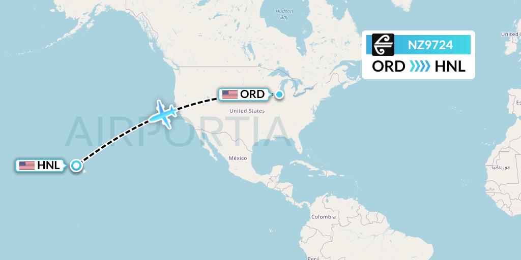 NZ9724 Air New Zealand Flight Map: Chicago to Honolulu