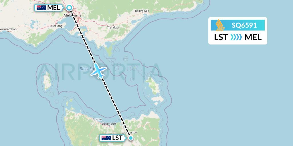 SQ6591 Singapore Airlines Flight Map: Launceston to Melbourne