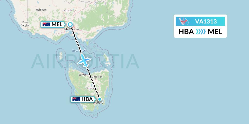 VA1313 Virgin Australia Flight Map: Hobart to Melbourne