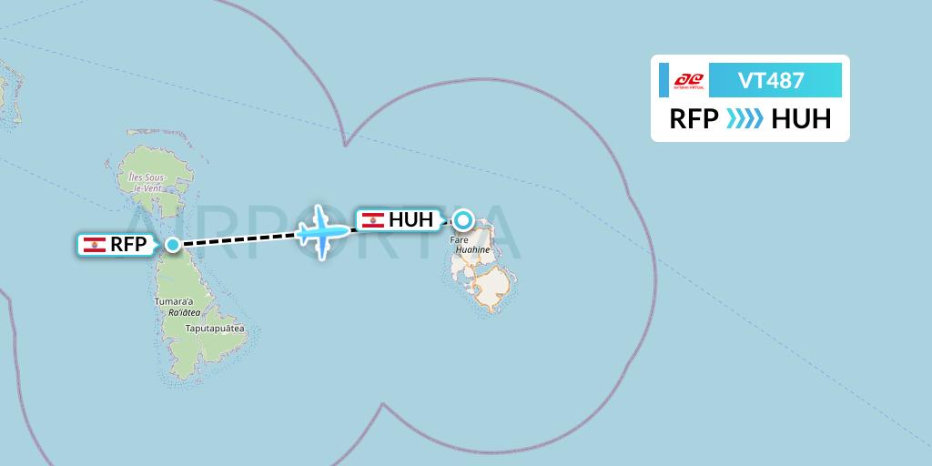 VT487 Air Tahiti Flight Map: Raiatea to Huahine