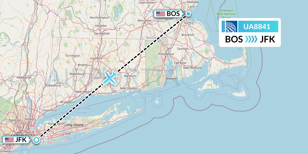 UA8841 United Airlines Flight Map: Boston to New York
