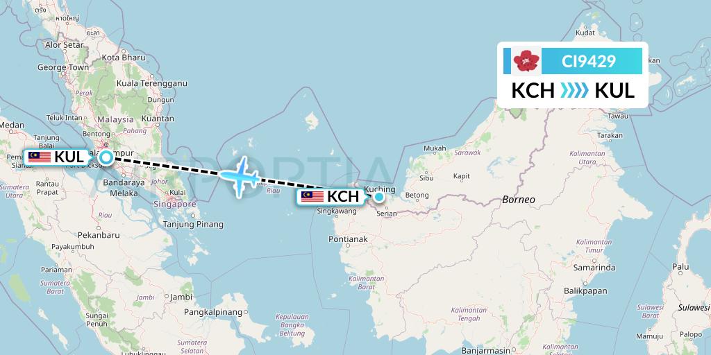 CI9429 China Airlines Flight Map: Kuching to Kuala Lumpur