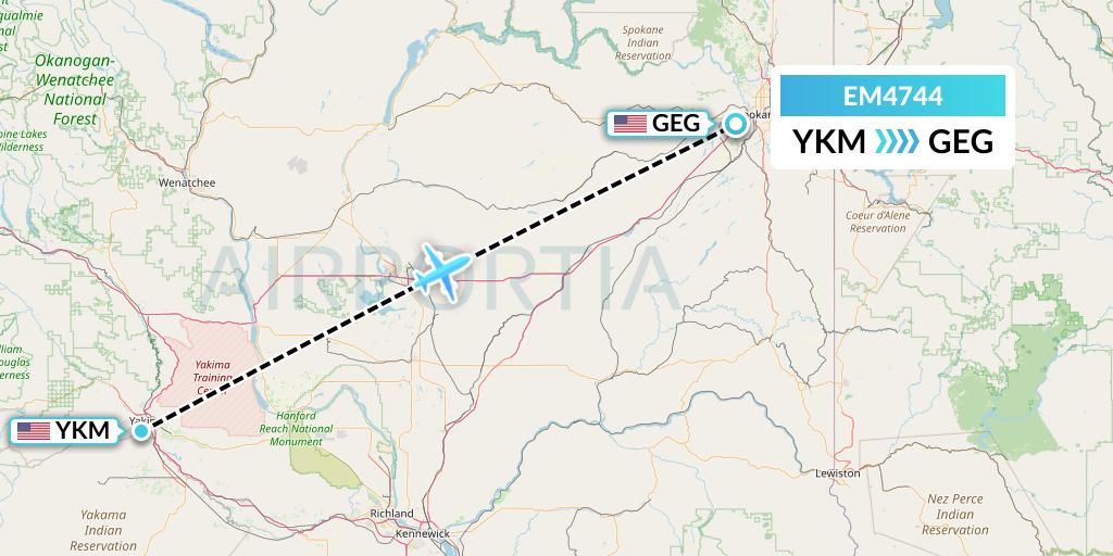 EM4744 Empire Airlines Flight Map: Yakima to Spokane