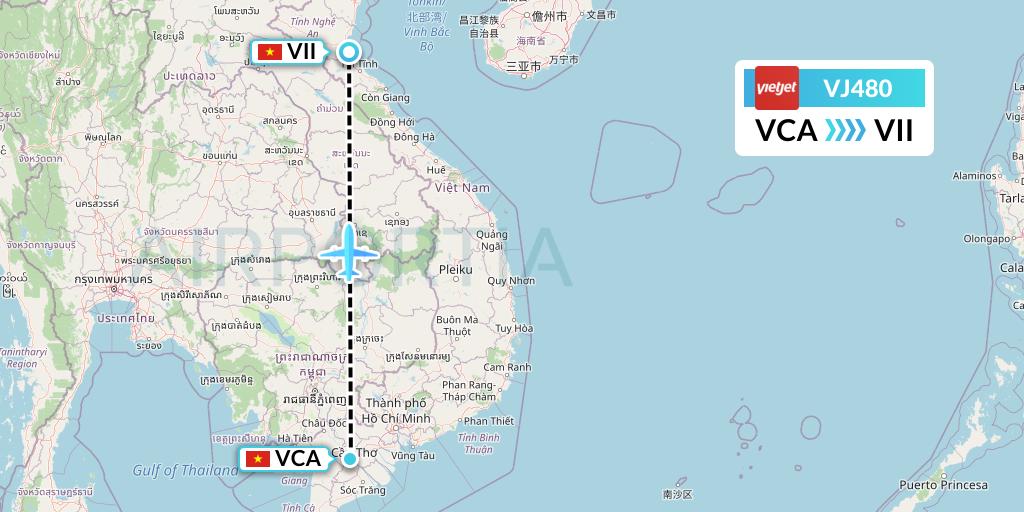 VJ480 VietJet Air Flight Map: Can Tho to Vinh