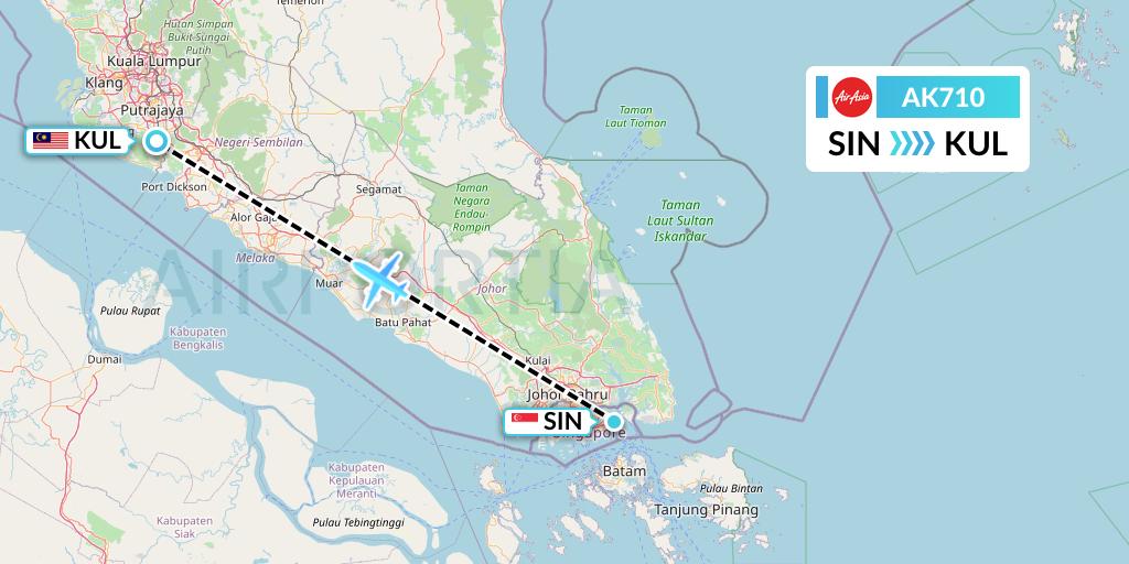 AK710 AirAsia Flight Map: Singapore to Kuala Lumpur