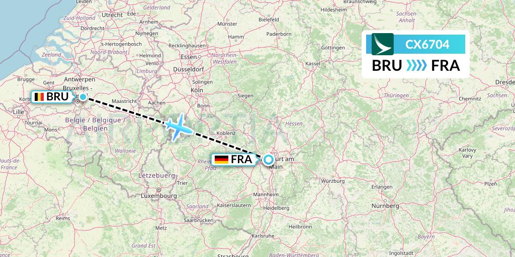 CX6704 Cathay Pacific Flight Map: Brussels to Frankfurt