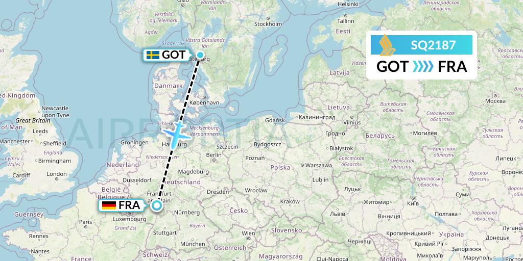 SQ2187 Singapore Airlines Flight Map: Gothenburg to Frankfurt