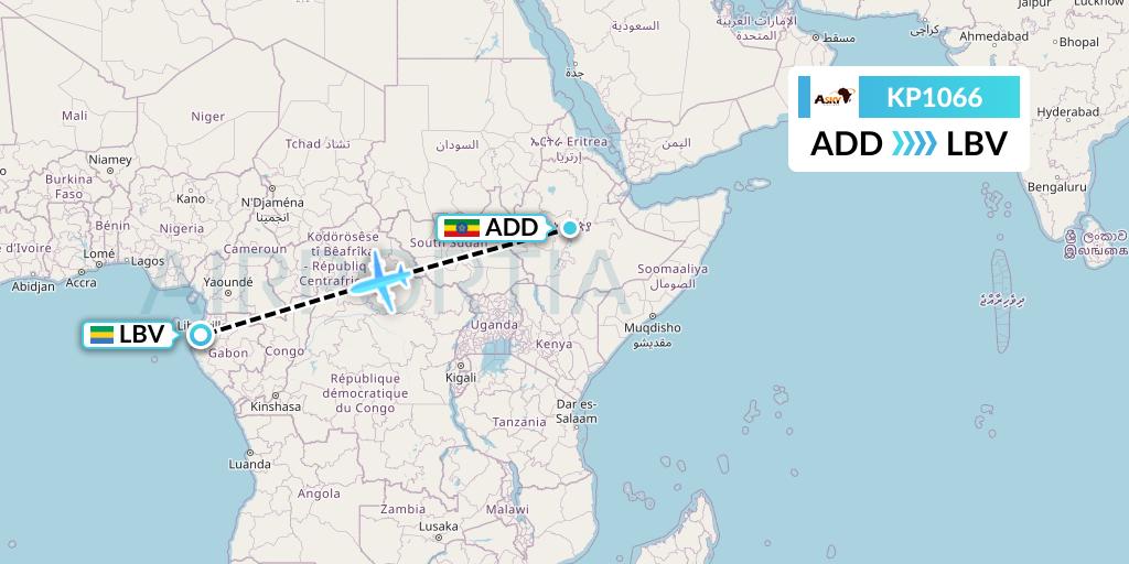 KP1066 ASKY Flight Map: Addis Ababa to Libreville
