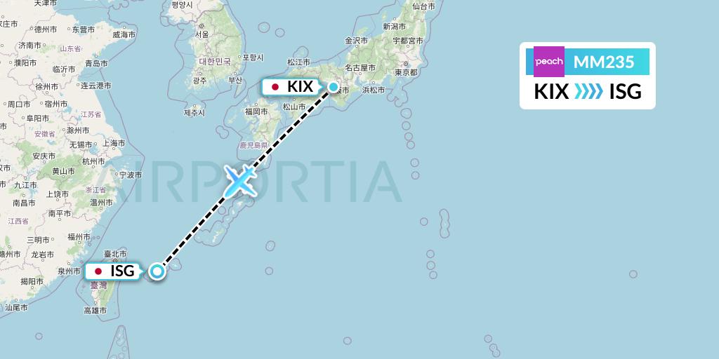 MM235 Peach Aviation Flight Map: Osaka to Ishigaki