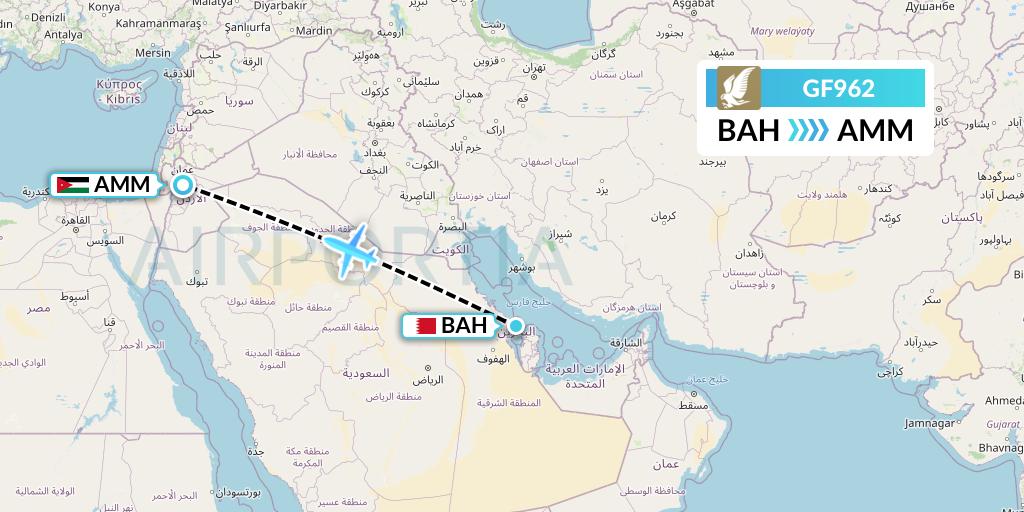 GF962 Gulf Air Flight Map: Bahrain to Amman