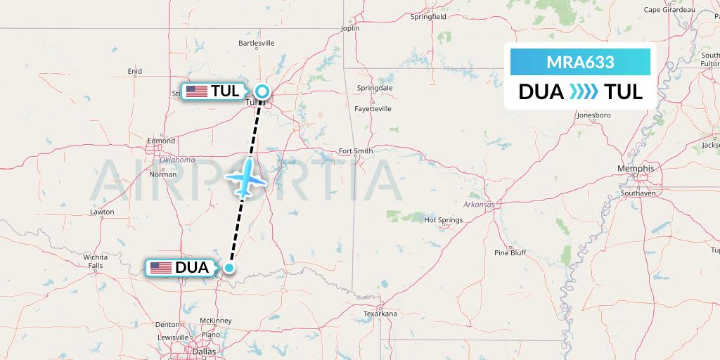 MRA633 Martinaire Flight Map: Durant to Tulsa