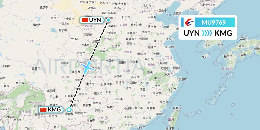 MU9769 China Eastern Airlines Flight Map: Yulin to Kunming
