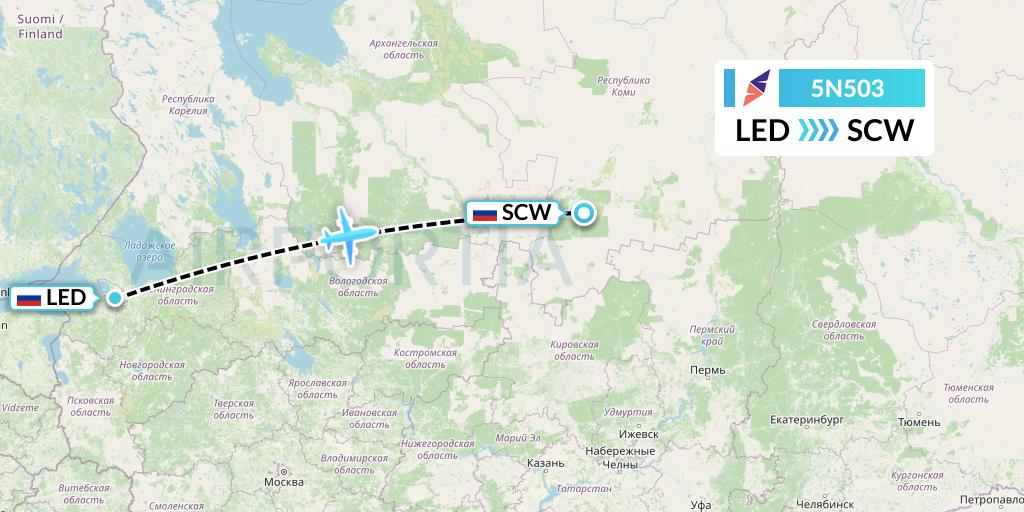 5N503 Nordavia Flight Map: St. Petersburg to Syktyvkar