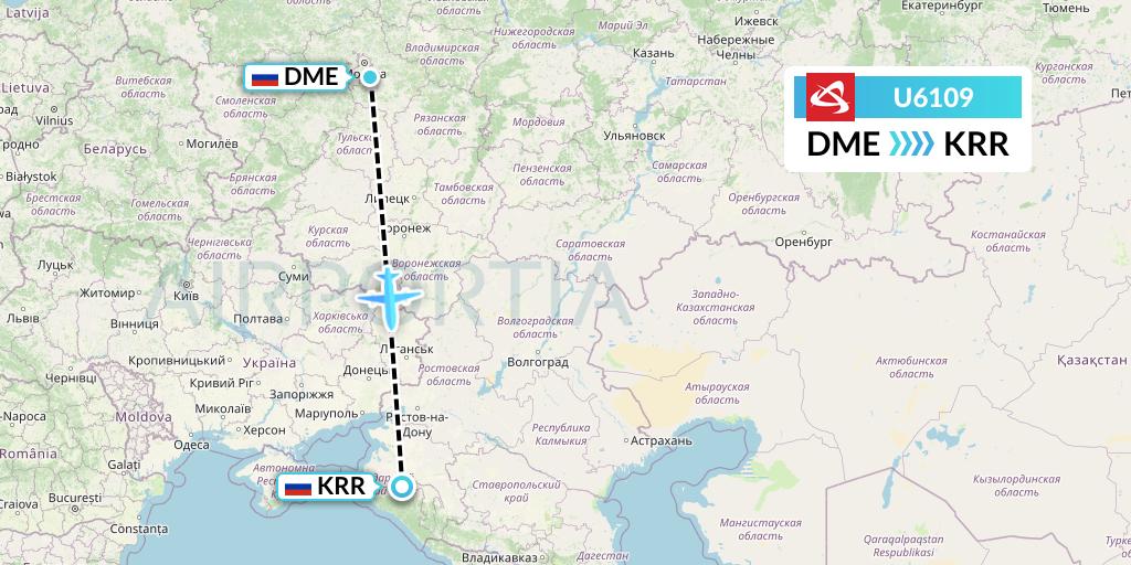 U6109 Ural Airlines Flight Map: Moscow to Krasnodar