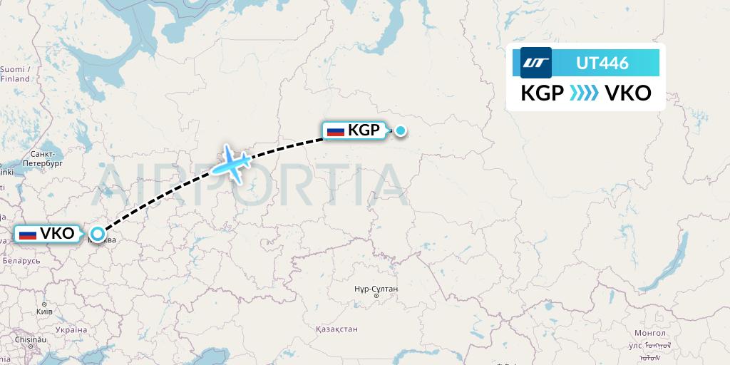 UT446 UTair Flight Map: Kogalym to Moscow