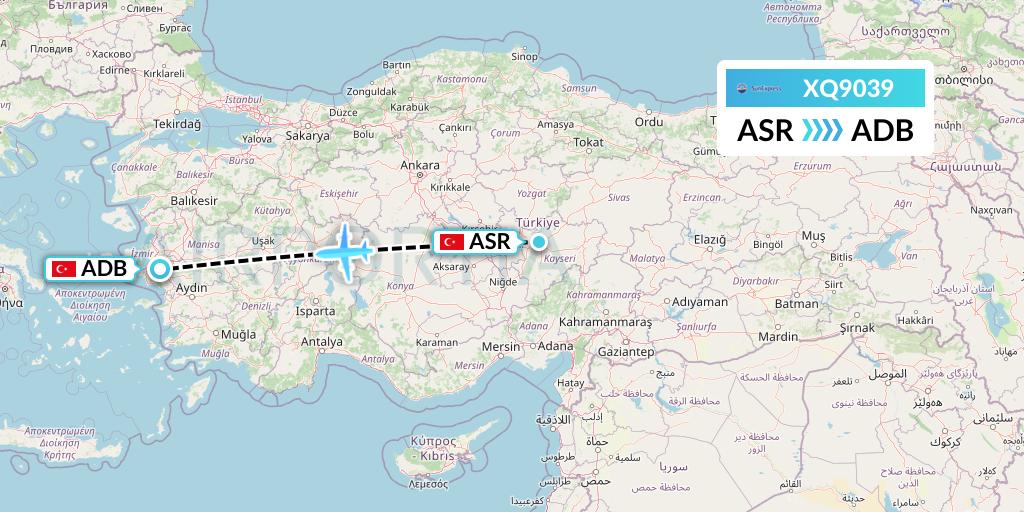 XQ9039 SunExpress Flight Map: Kayseri to Izmir