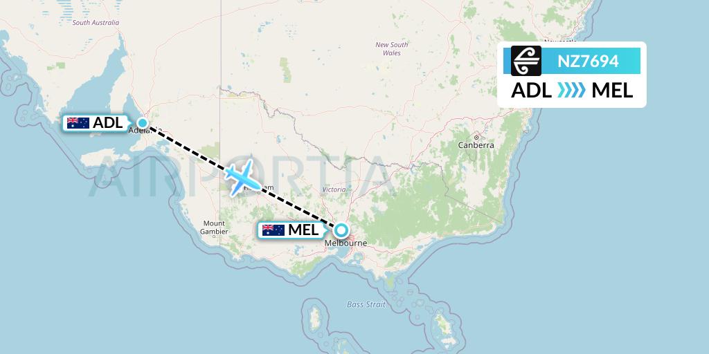 NZ7694 Air New Zealand Flight Map: Adelaide to Melbourne