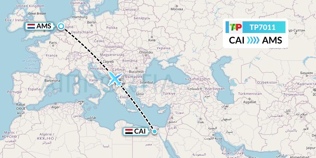 TP7011 TAP Portugal Flight Map: Cairo to Amsterdam