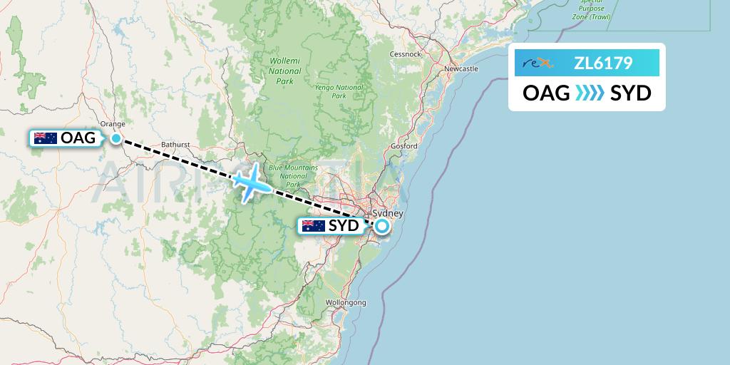 ZL6179 Regional Express Flight Map: Orange to Sydney