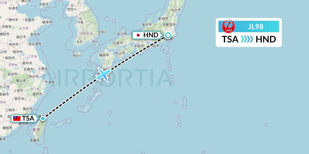 JL98 Flight Status Japan Airlines Taipei to Tokyo (JAL98)