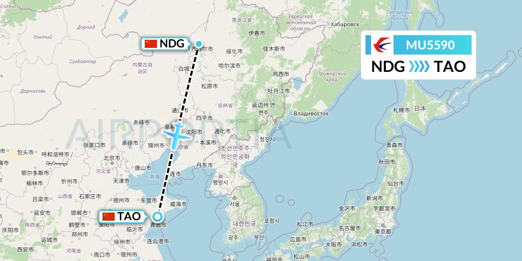 MU5590 China Eastern Airlines Flight Map: Qiqihar to Qingdao