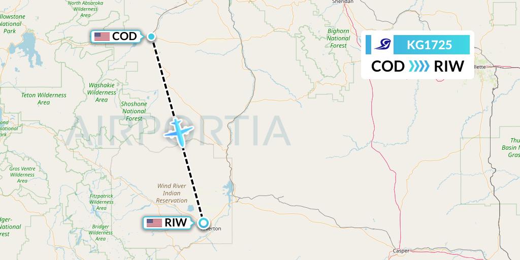 KG1725 Key Lime Air Flight Map: Cody to Riverton