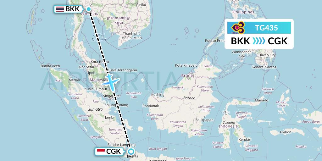 TG435 Thai Airways Flight Map: Bangkok to Jakarta