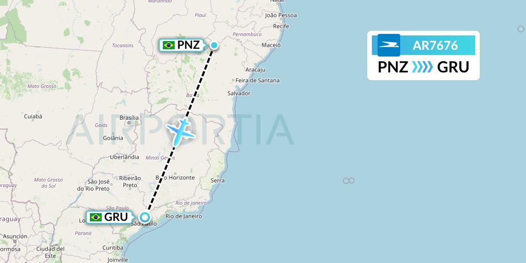 AR7676 Aerolineas Argentinas Flight Map: Petrolina to Sao Paulo
