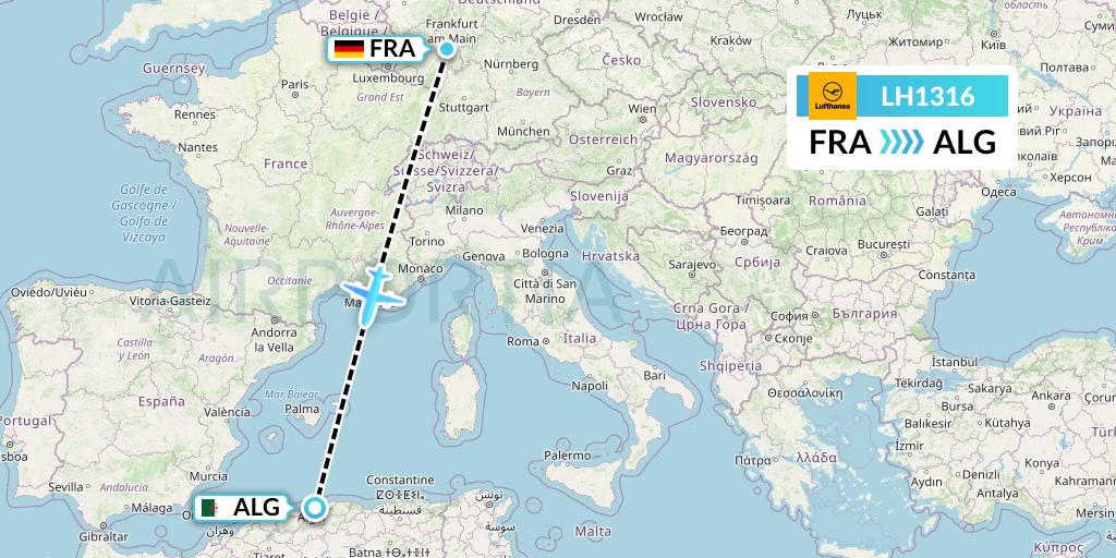 LH1316 Lufthansa Flight Map: Frankfurt to Algiers