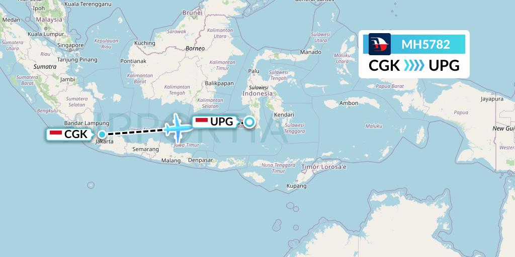 MH5782 Malaysia Airlines Flight Map: Jakarta to Makassar