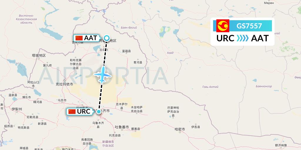 GS7557 Tianjin Airlines Flight Map: Urumqi to Altay