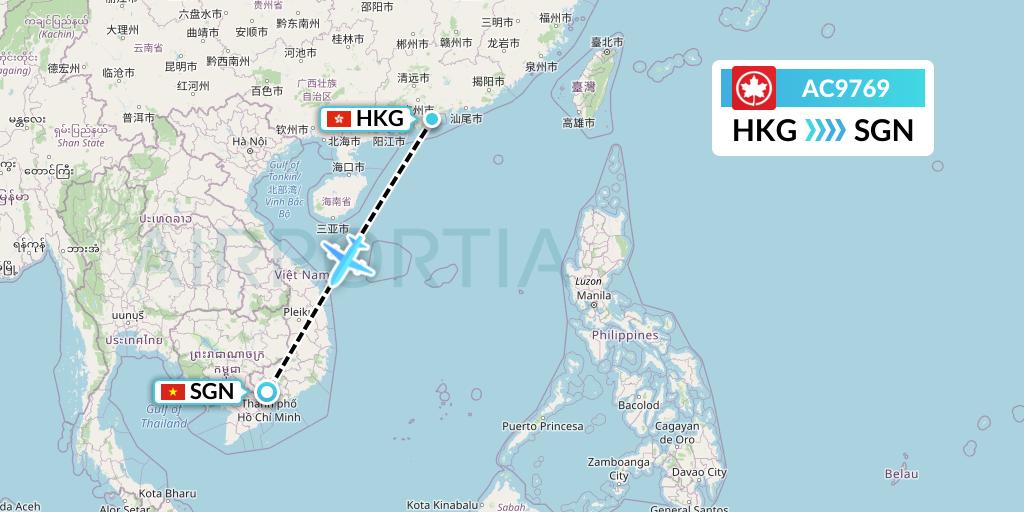 AC9769 Air Canada Flight Map: Hong Kong to Ho Chi Minh City
