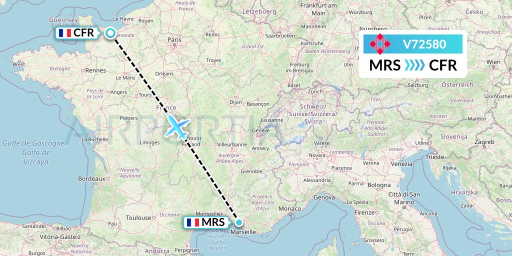 V72580 Volotea Flight Map: Marseille to Caen