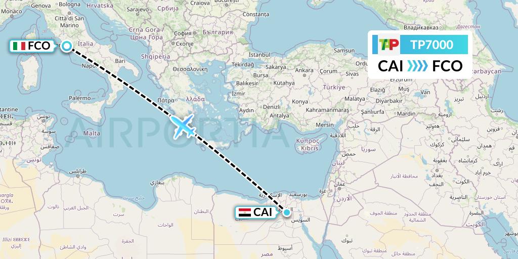 TP7000 TAP Portugal Flight Map: Cairo to Rome