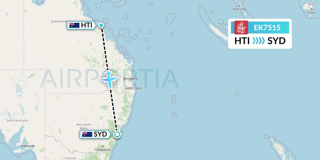 EK7515 Emirates Flight Map: Hamilton Island to Sydney