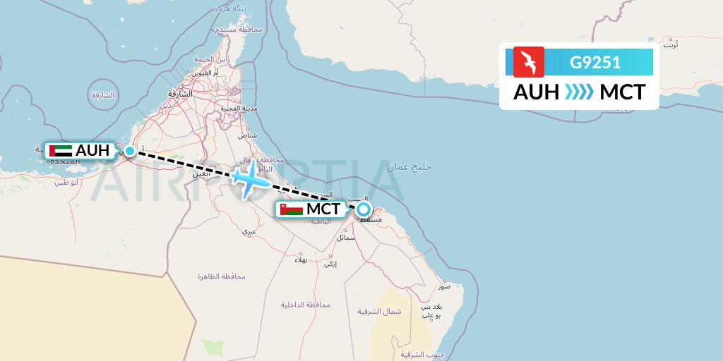 G9251 Air Arabia Flight Map: Abu Dhabi to Muscat