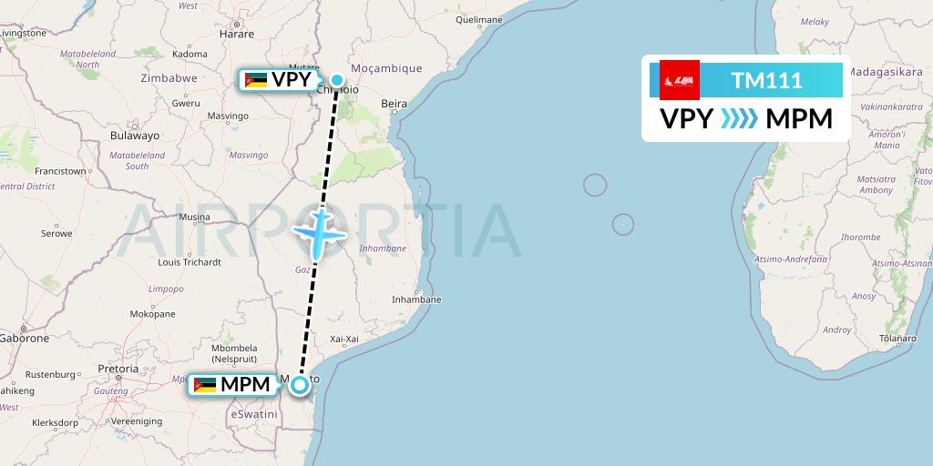 TM111 LAM Mozambique Airlines Flight Map: Chimoio to Maputo