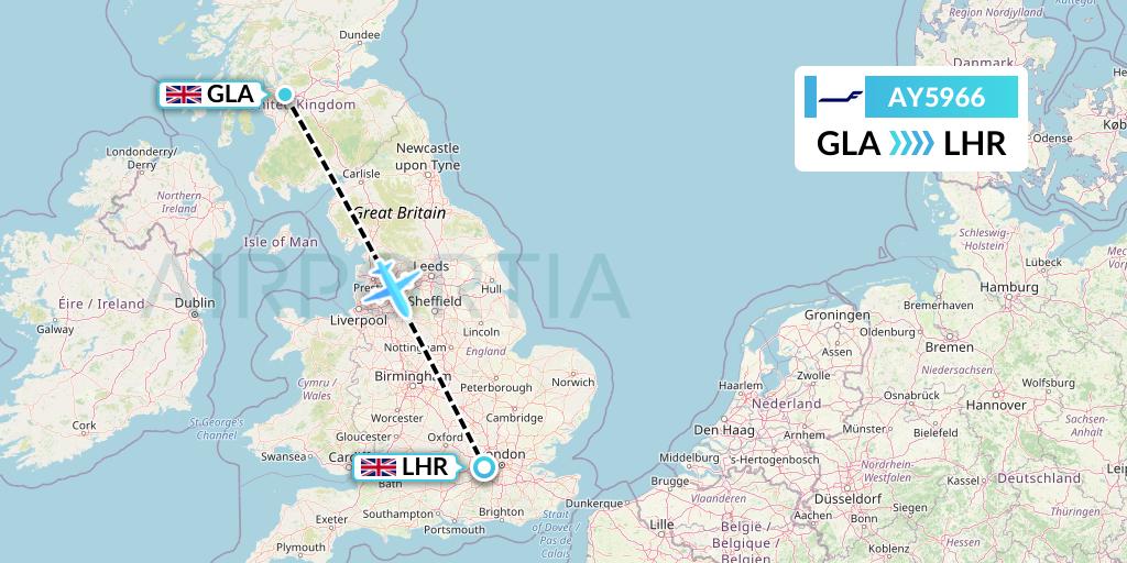 AY5966 Finnair Flight Map: Glasgow to London