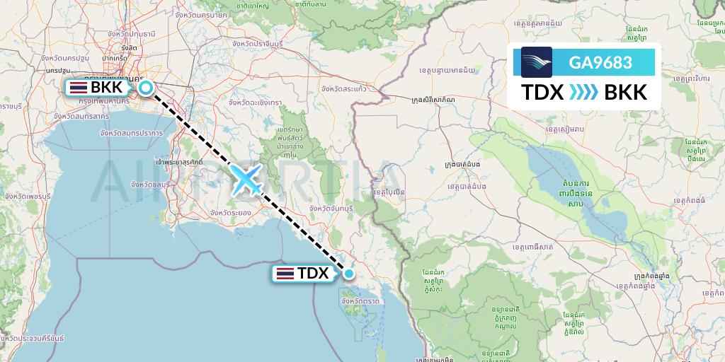 GA9683 Garuda Indonesia Flight Map: Trat to Bangkok