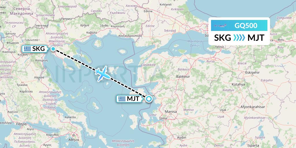 GQ500 Sky Express (Greece) Flight Map: Thessaloniki to Mytilene