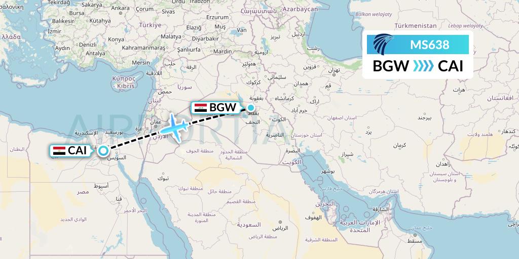 MS638 EgyptAir Flight Map: Baghdad to Cairo