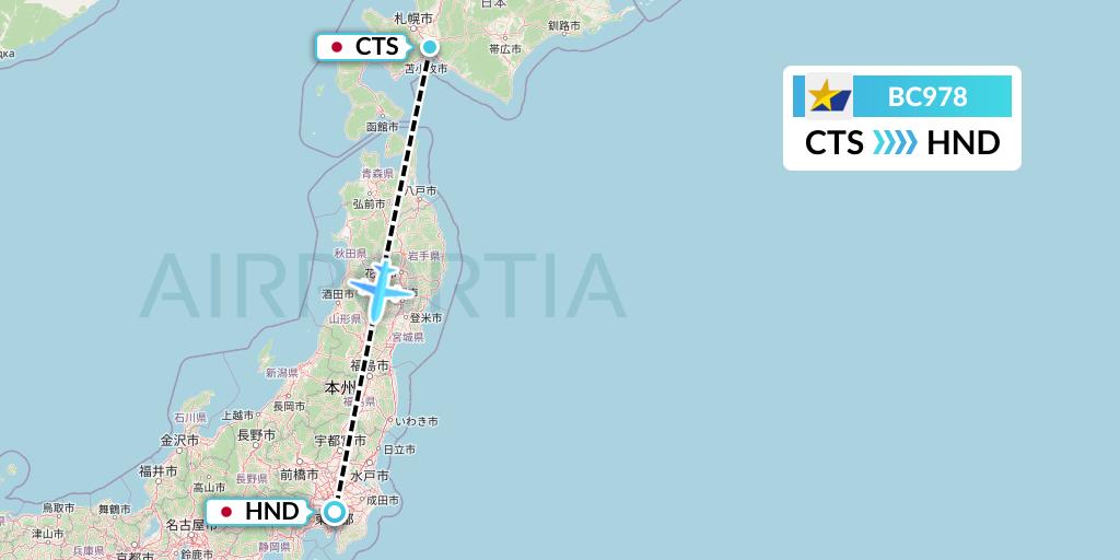 BC978 Skymark Airlines Flight Map: Sapporo to Tokyo