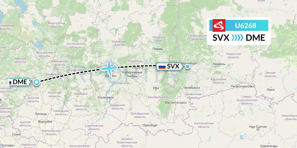 U6268 Ural Airlines Flight Map: Yekaterinburg to Moscow