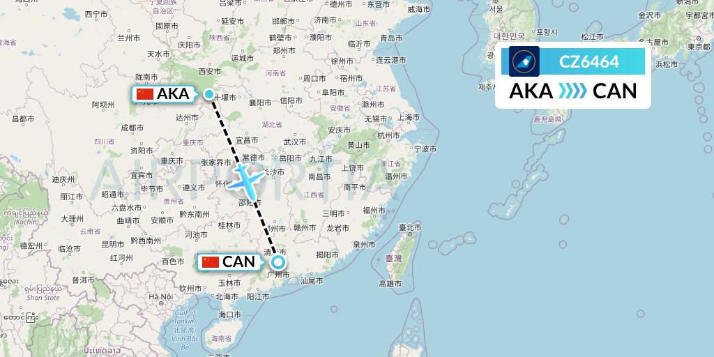 CZ6464 China Southern Airlines Flight Map: Ankang to Guangzhou