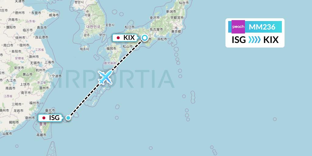 MM236 Peach Aviation Flight Map: Ishigaki to Osaka