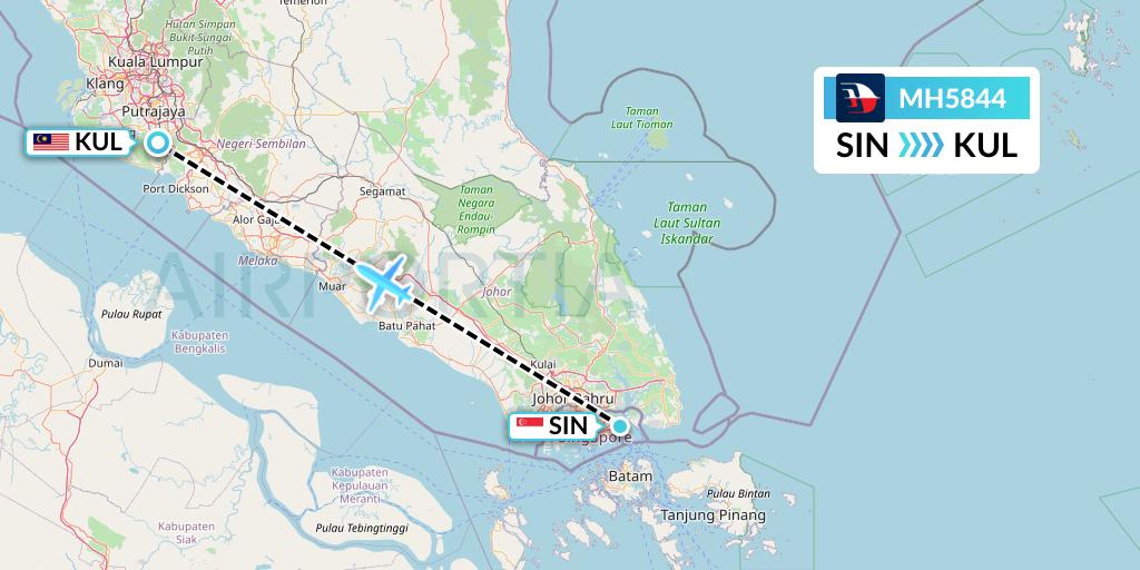 MH5844 Malaysia Airlines Flight Map: Singapore to Kuala Lumpur