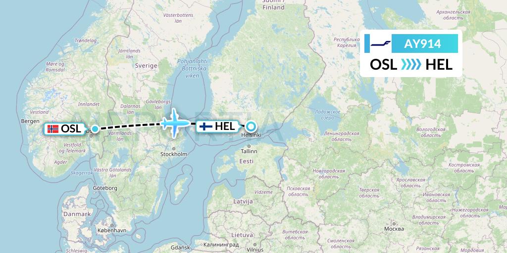 AY914 Finnair Flight Map: Oslo to Helsinki